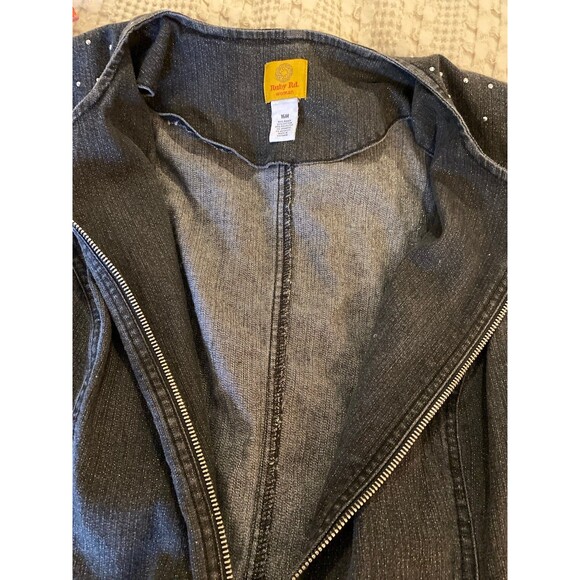 Ruby Rd Woman Studded Jacket Plus Size 16W Black Sparkly w/ Tiny Studs Zip Front - Picture 9 of 11